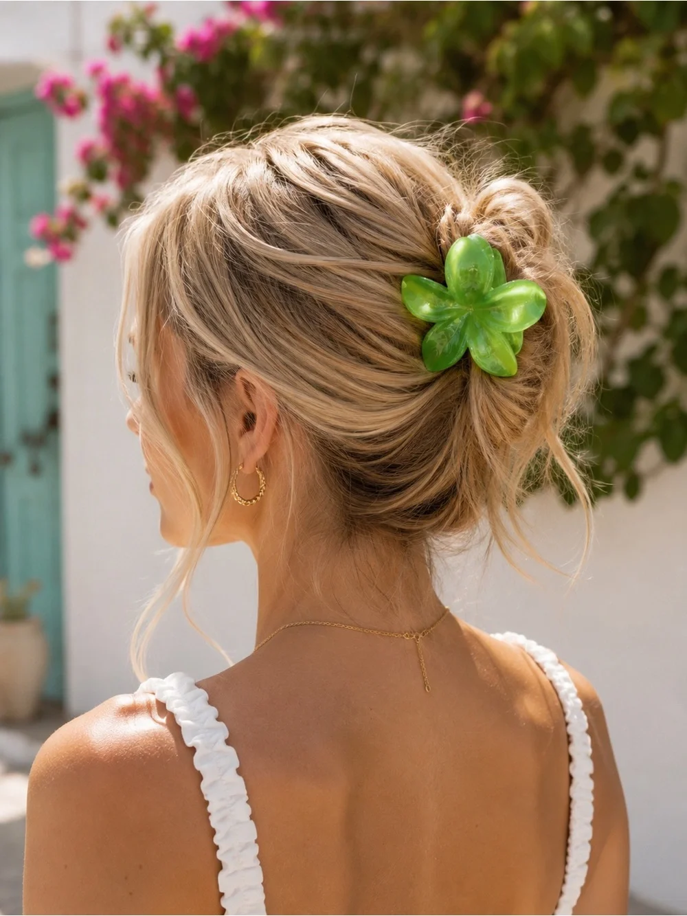 Green Plumeria Flower Hair Claw Clip | Tropical Island Hair Clip| Coastal Resort